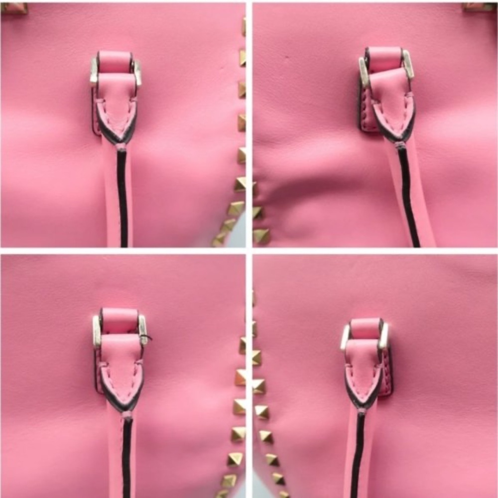 100% Authentic VALENTINO GARAVANI Rockstud Pink Leather Satchel Bag - Picture 7 of 12